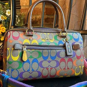 NEW‼️💕COACH ROWAN MULTICOLOR SATCHEL IN CANVAS‼️